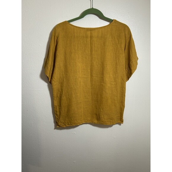 Francesca Bettini 100% Linen Short Sleeve Top in Goldenrod Pockets Size Medium - Picture 2 of 5